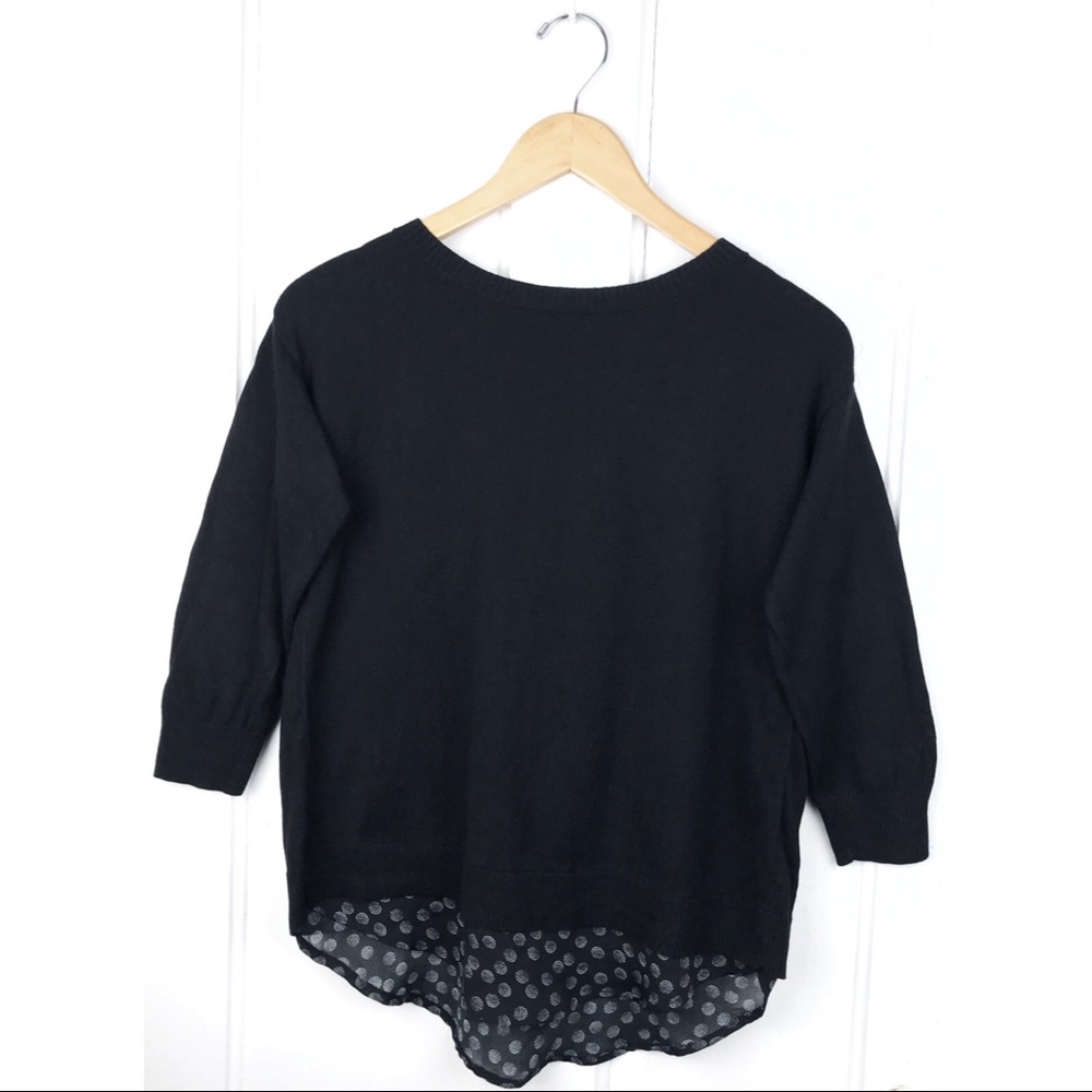 ELLE size S : black & gray print casual ‘twofer’ lightweight preppy sweater top